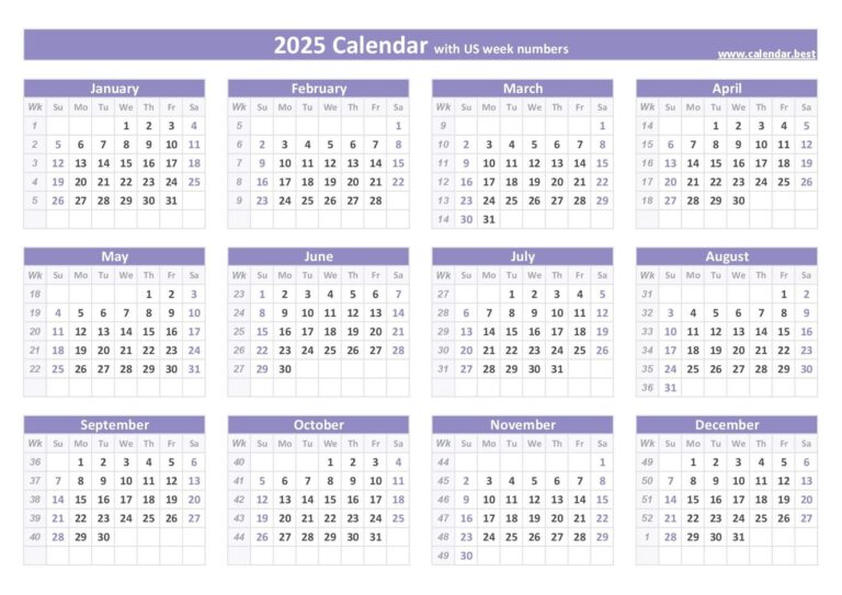 2025 Calendar With Week Numbers US And ISO Week Numbers 