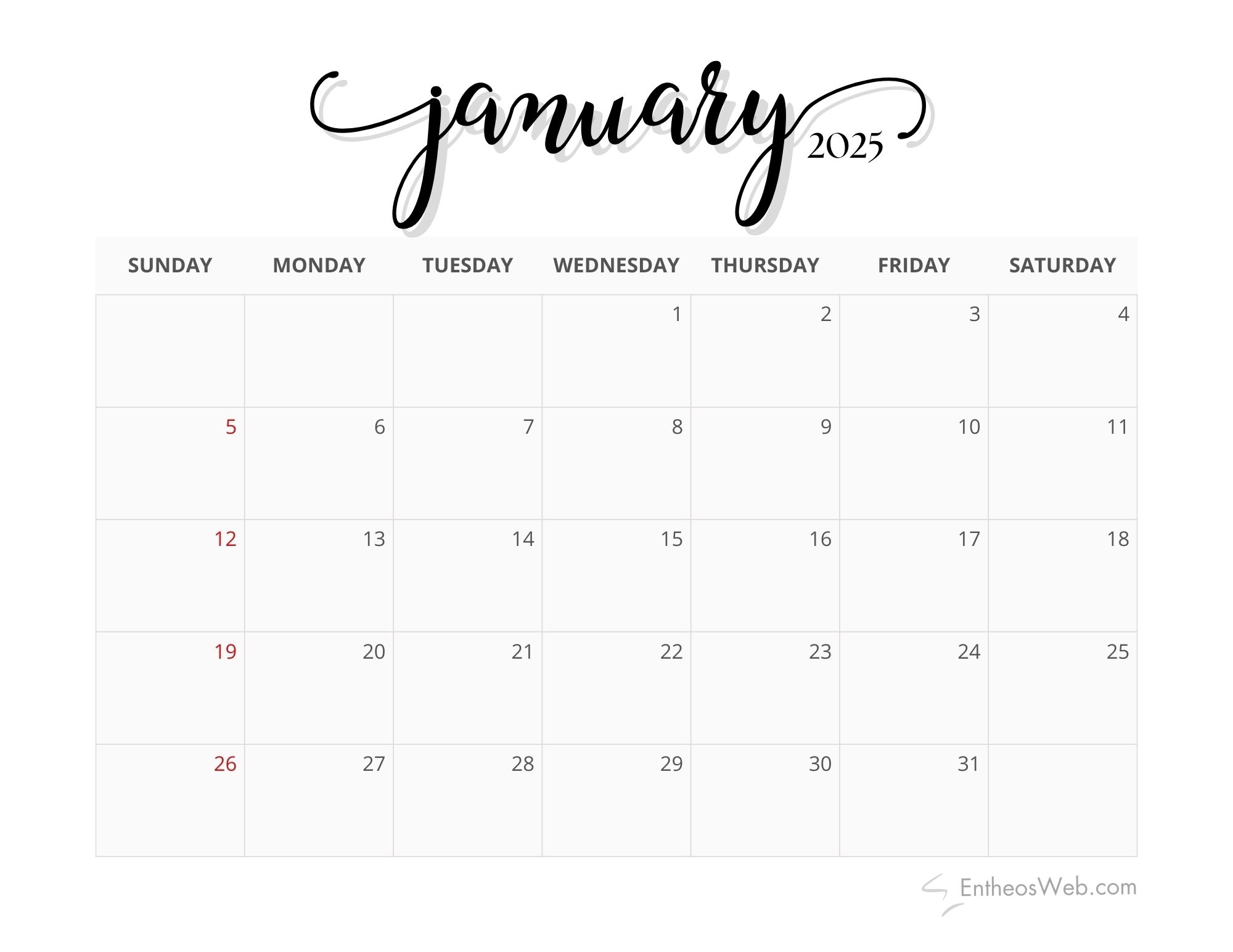 2025 monthly calendar printable pdf