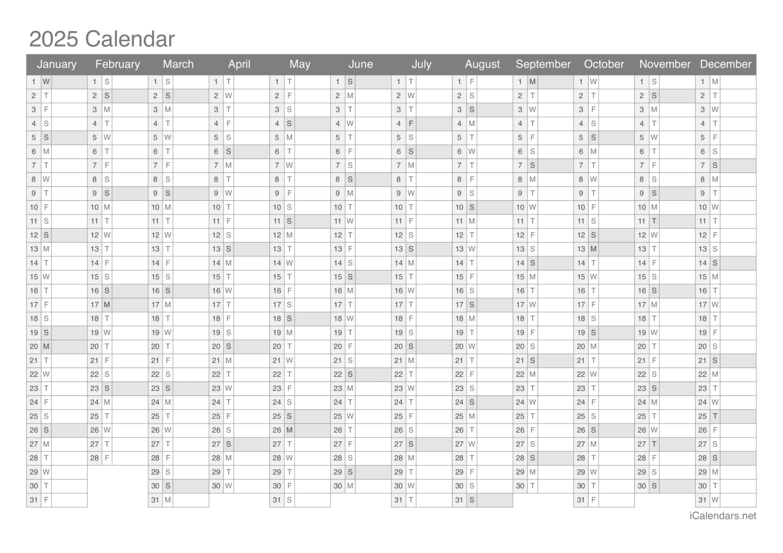 2025 calendar printable pdf portrait UK Printable Hub