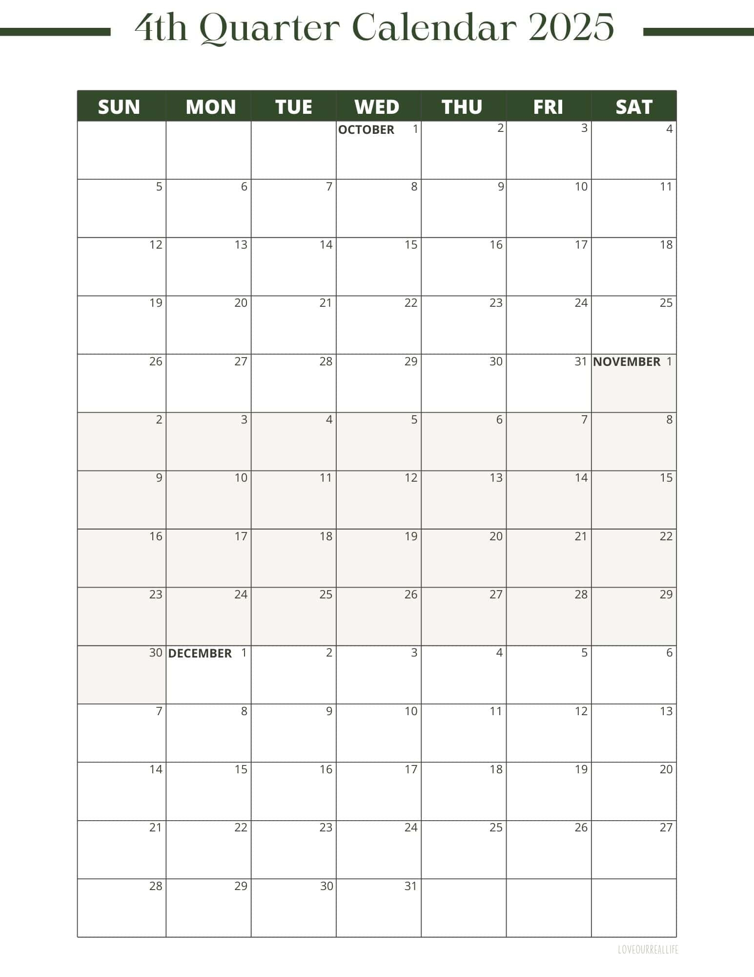3 month printable calendar 2025