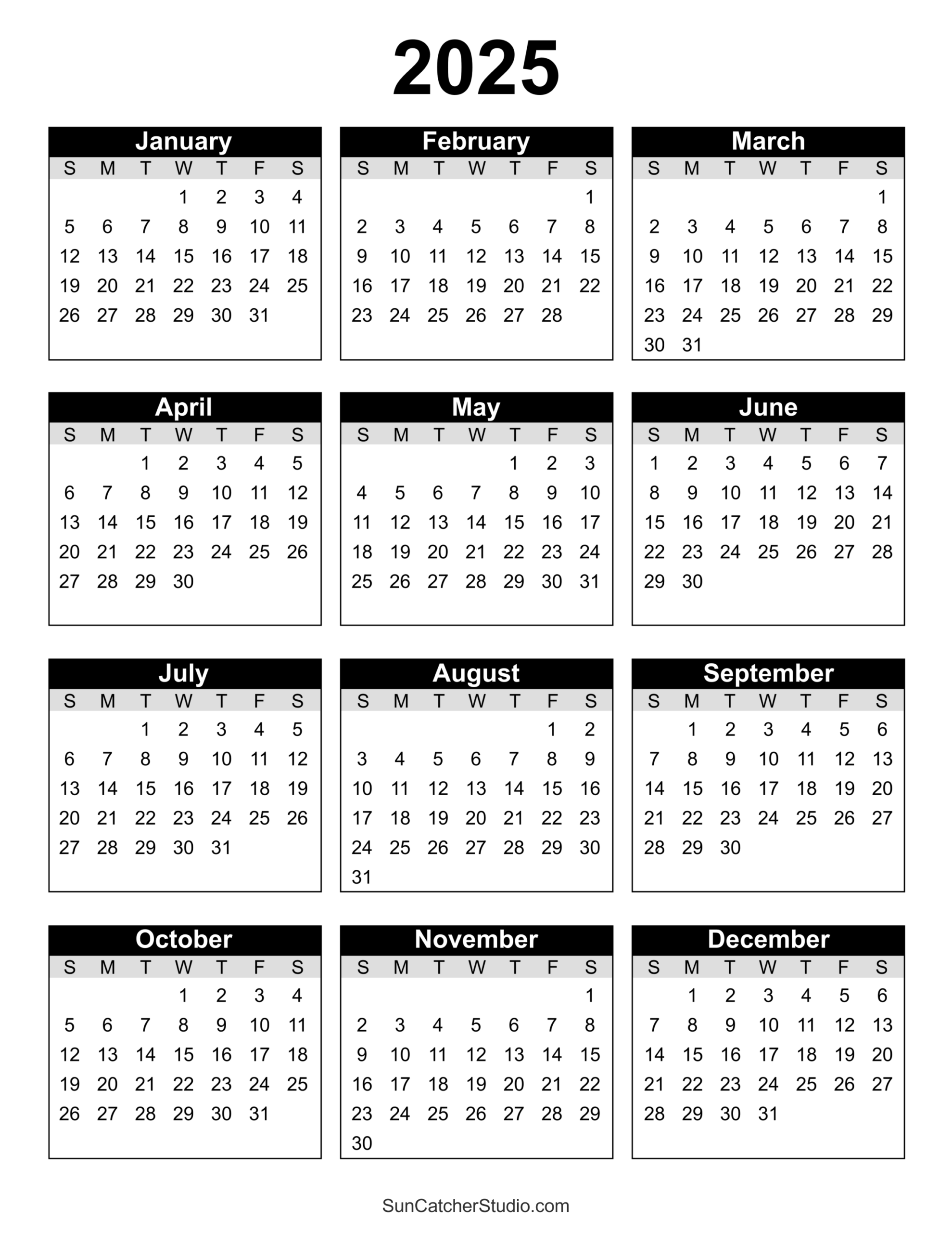 large printable 2025 calendar