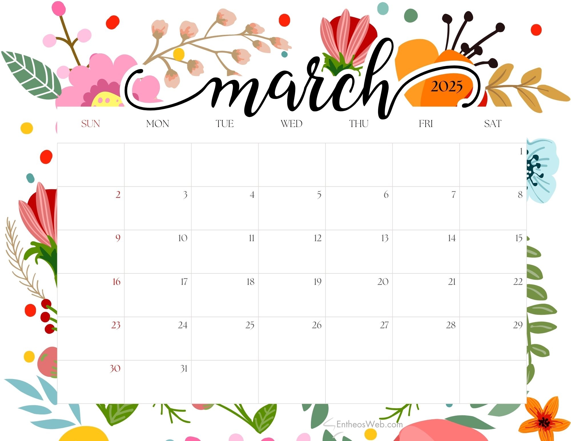 calendar march 2025 printable