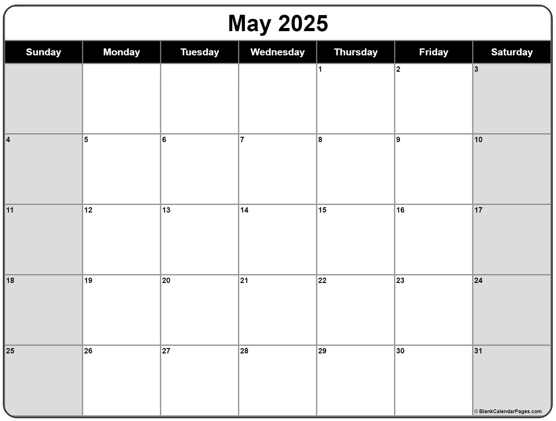 blank calendar printable 2025
