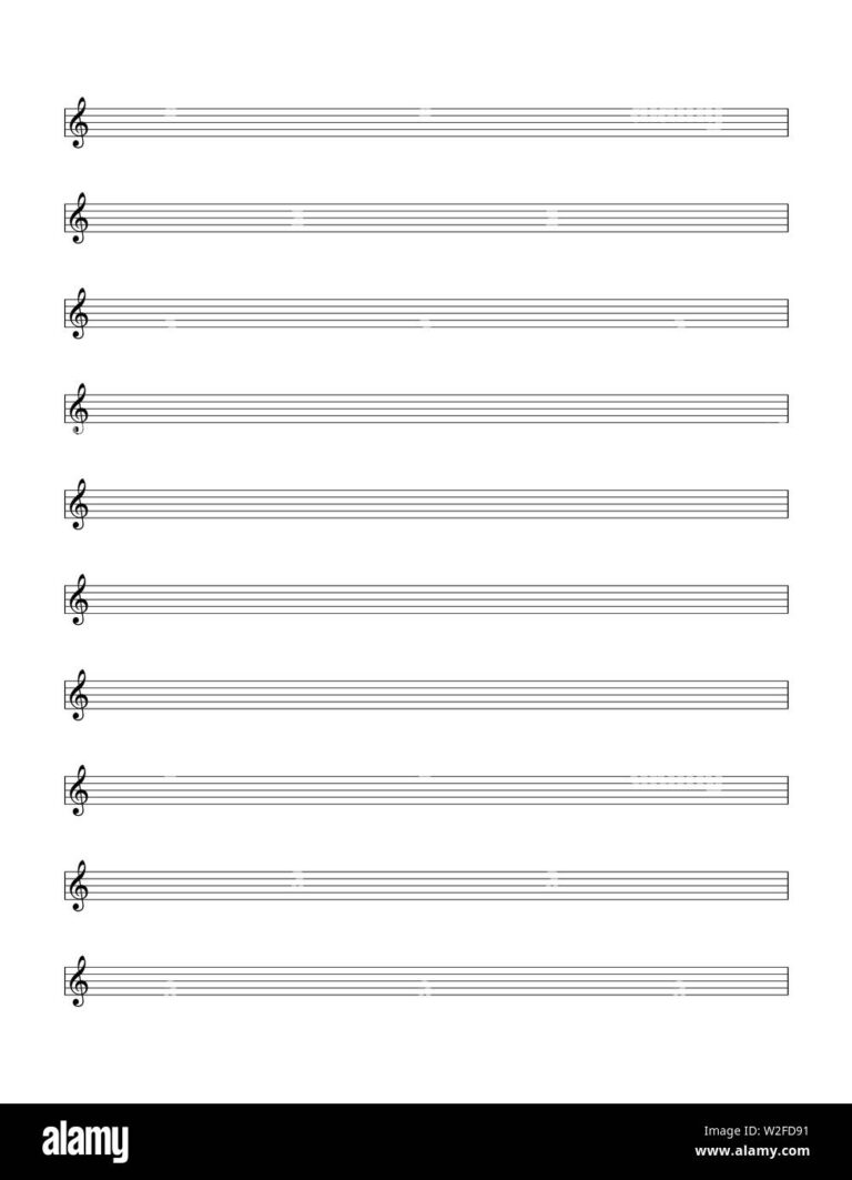 Empty Sheet Of Notes Template Five line Staff With Treble Clef Western Musical Notation Illustration On White Background Stock Photo Alamy