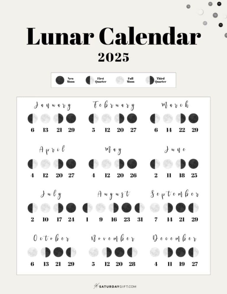 Moon Phase Calendar 12 Cute Free Printable 2025 Lunar Calendars