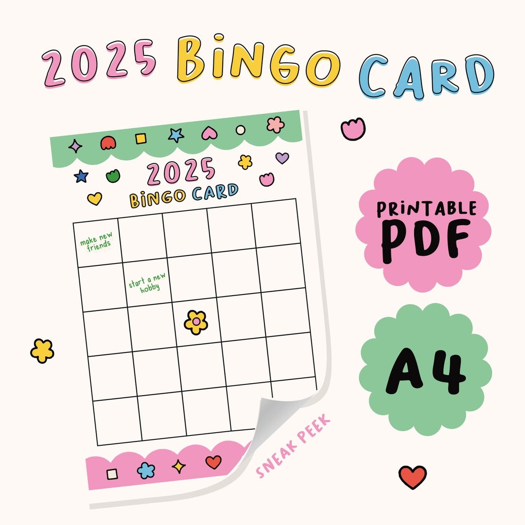 2025 Bingo Card 2025 Vision Board 2025 Manifestation 2025 New Year s Resolution New Year Goals Doodles Cute Digital Download PDF Etsy