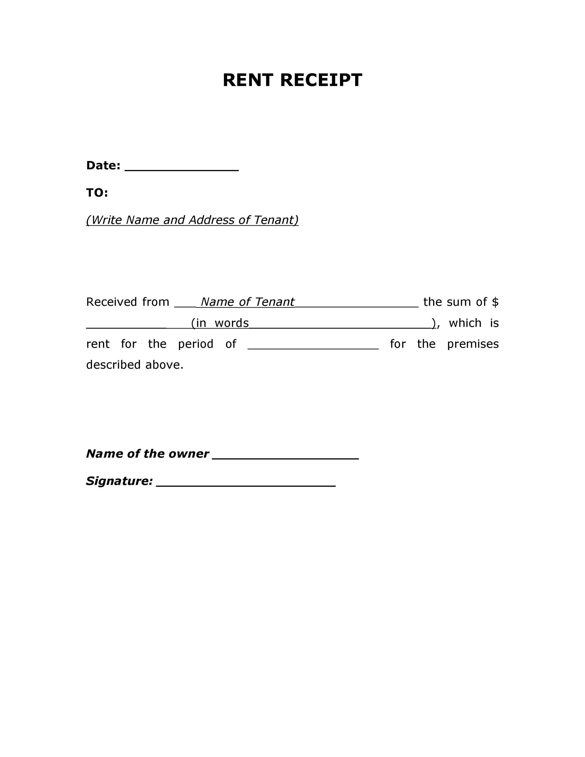 receipt for rent template