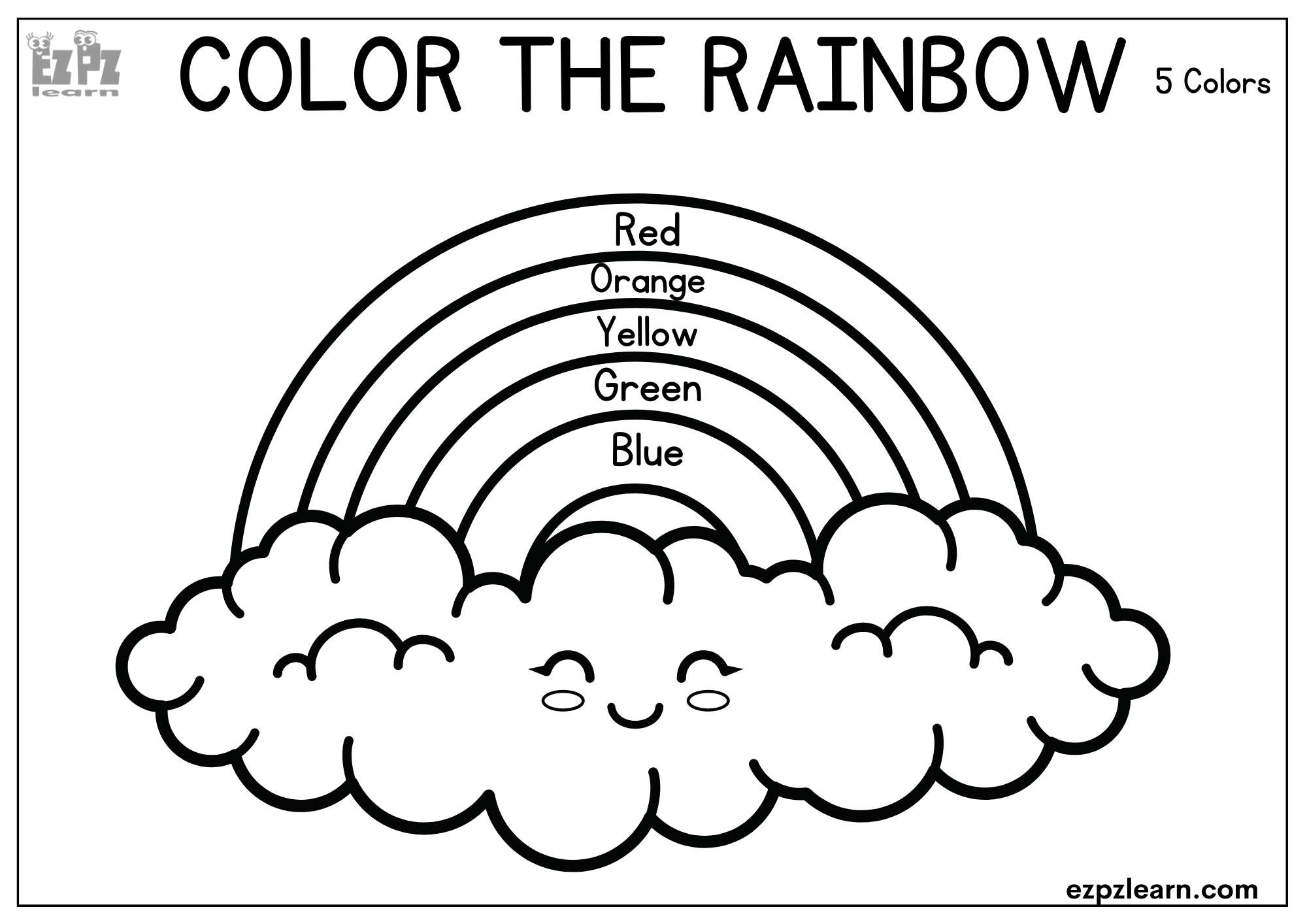 5 Colors Rainbow Coloring Page Ezpzlearn