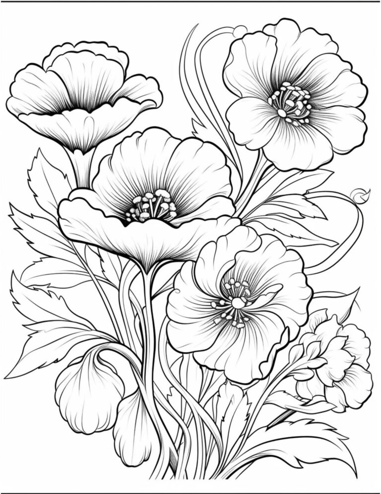 50 Flowers Coloring Pages Stress Relief Floral Art PDF Download Etsy