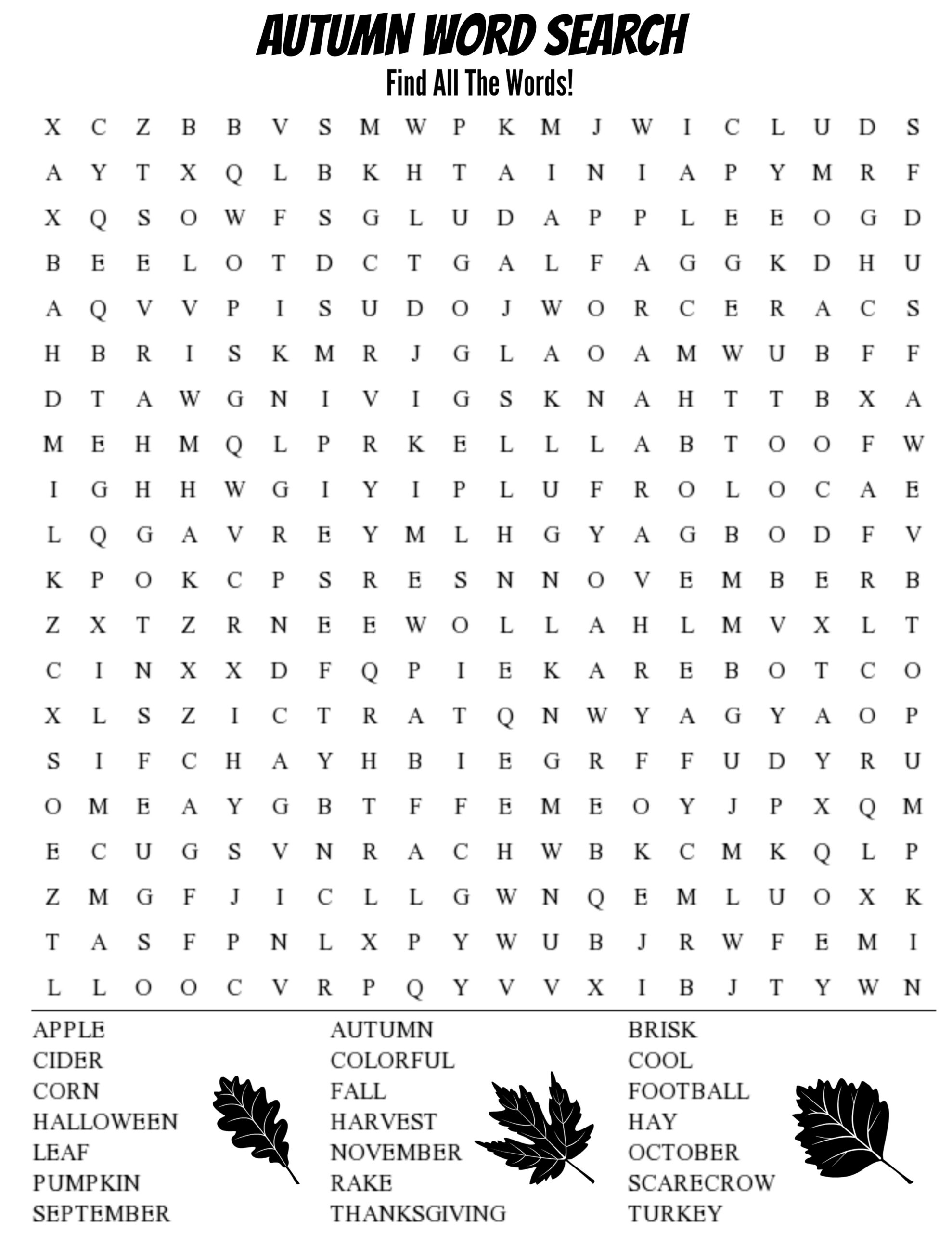 autumn word search free printable