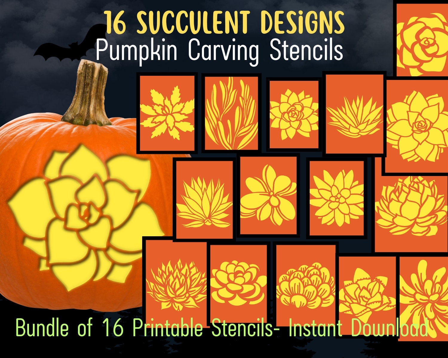 Cactus Decor Southwest Desert Decoration Pumpkin Carving Stencil Succulent Pumpkin Carving Template Pumpkin Carving Pattern Desert Halloween Etsy