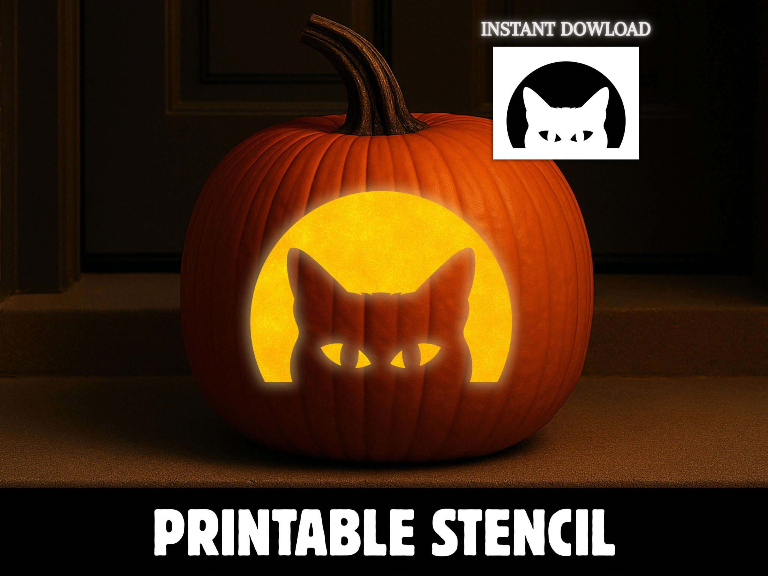 Cat Pumpkin Carving Stencil PRINTABLE Cat Pumpkin Carving Template Cat Jack O Lantern Carving Stencil Cats Face Pumpkin Stencil Design Etsy