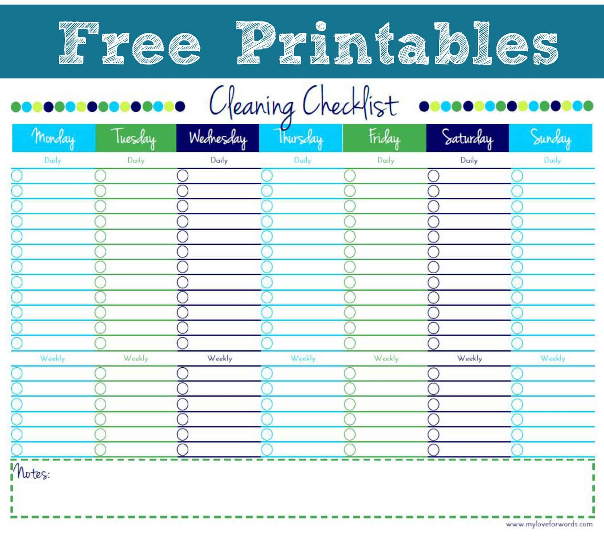 free printable cleaning checklist