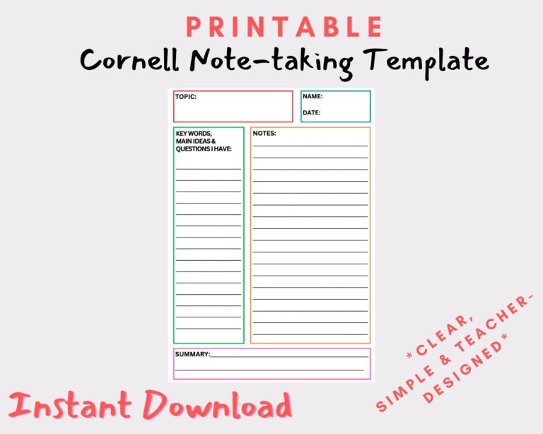 Cornell Note Taking Template simple Etsy