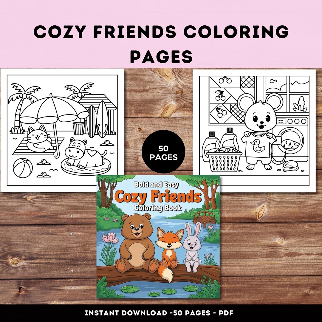 Cozy Friends Coloring Pages For Kids cute Cozy Animal Friends Printable Coloring Book PDF Relaxing Fall Winter Coloring Sheets Etsy