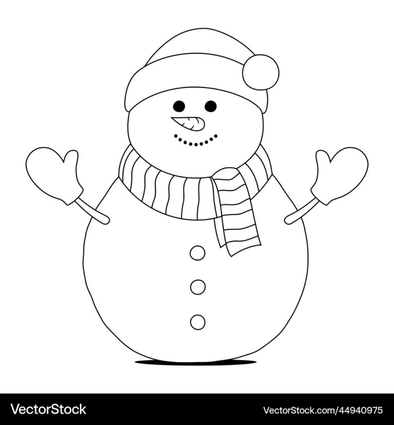 Cute Happy Snowman Coloring Book Page Outline Royalty Free Vector VectorStock