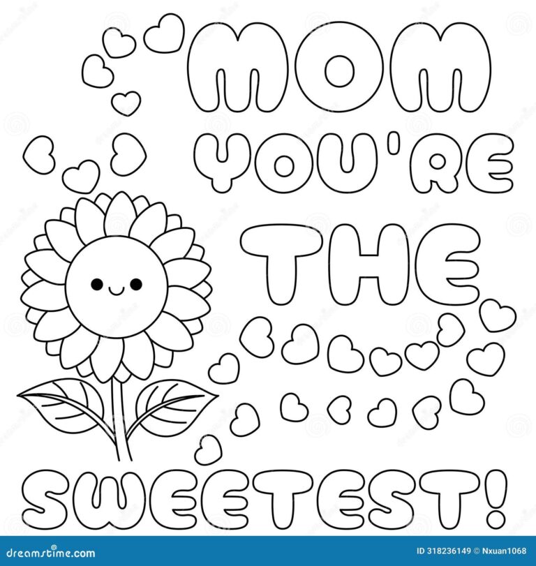 Cute Mother S Day Coloring Pages For Kids Outline Vector Illustration Easy To Color Black And White Activity Worksheet Stock Vector Illustration Of Drawings Love 318236149