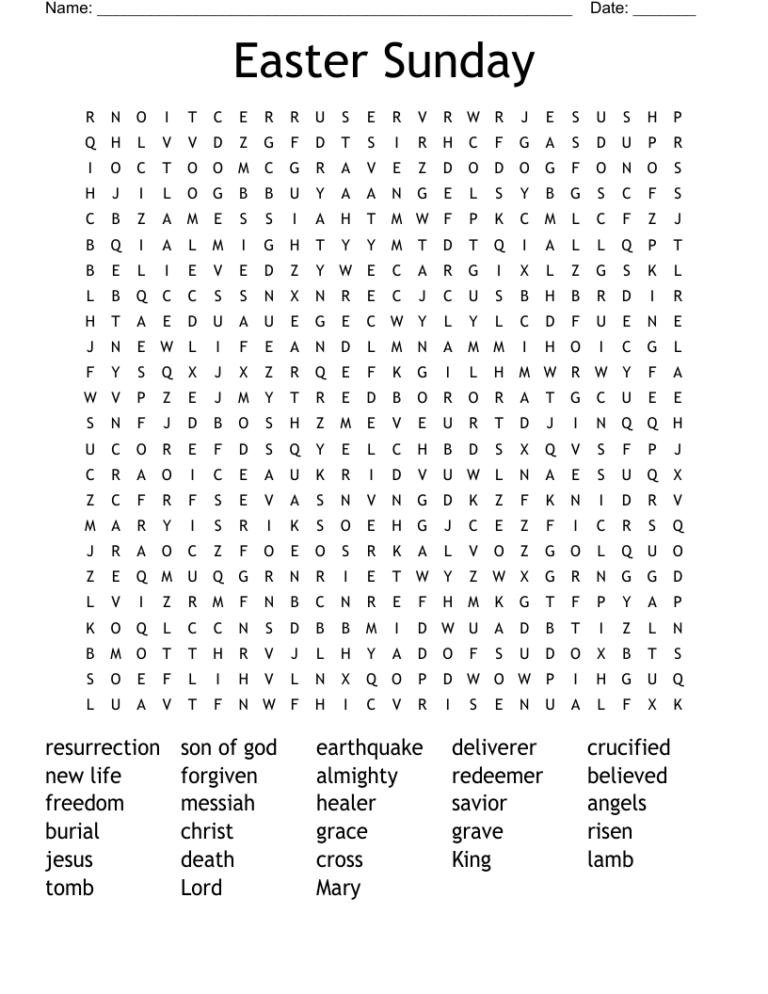 Easter Sunday Word Search WordMint