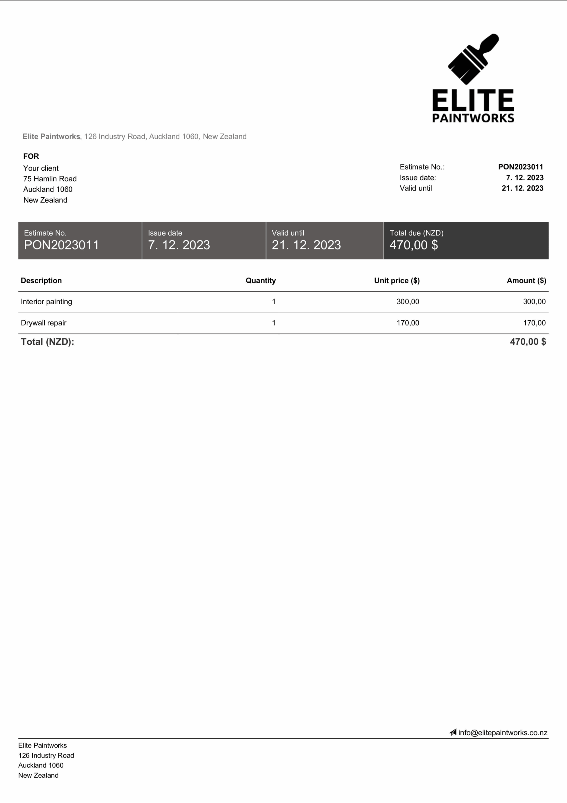 Editable Painting Estimate Template Free Editable Billdu