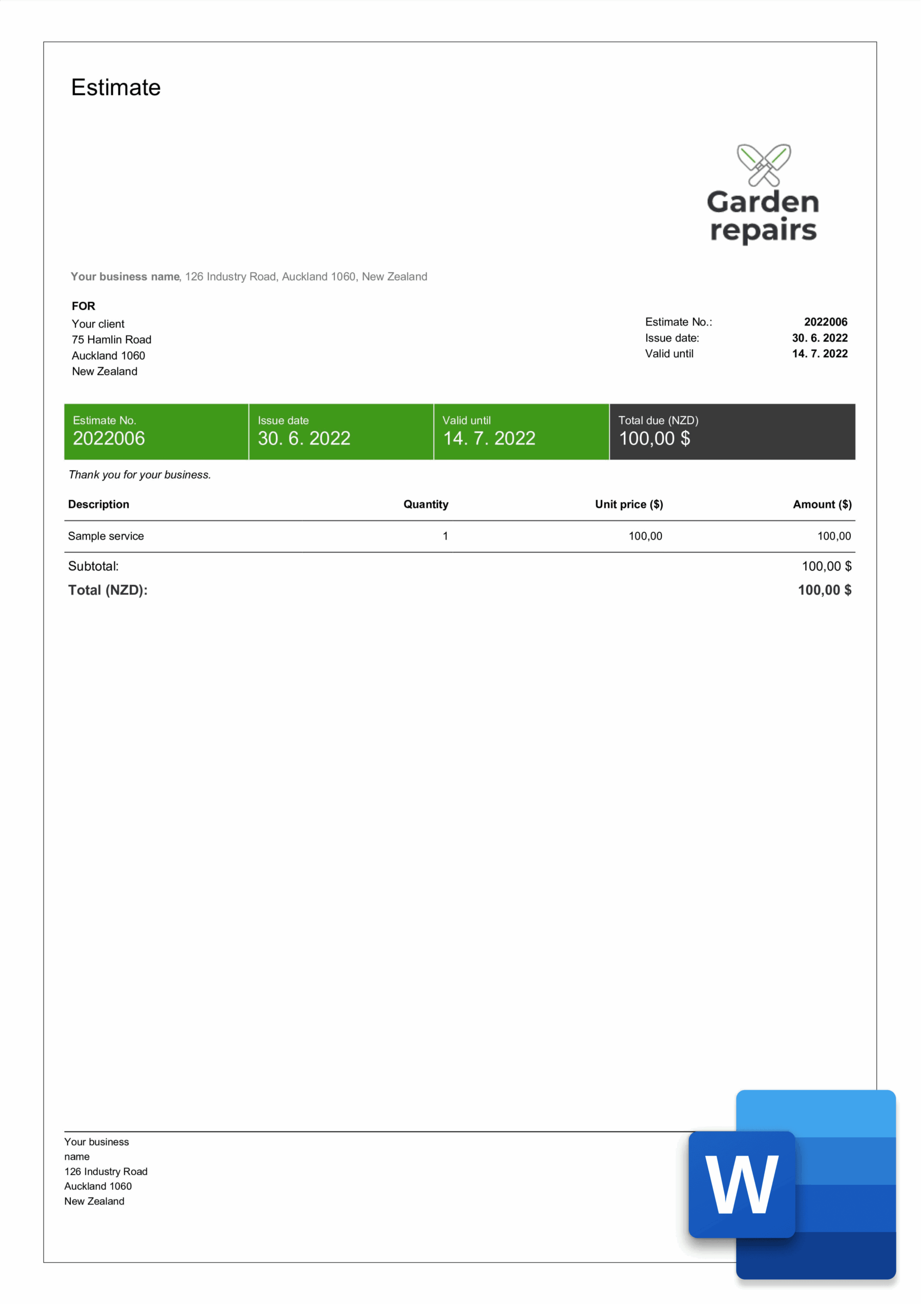 Estimate Templates In Word Free Editable Billdu