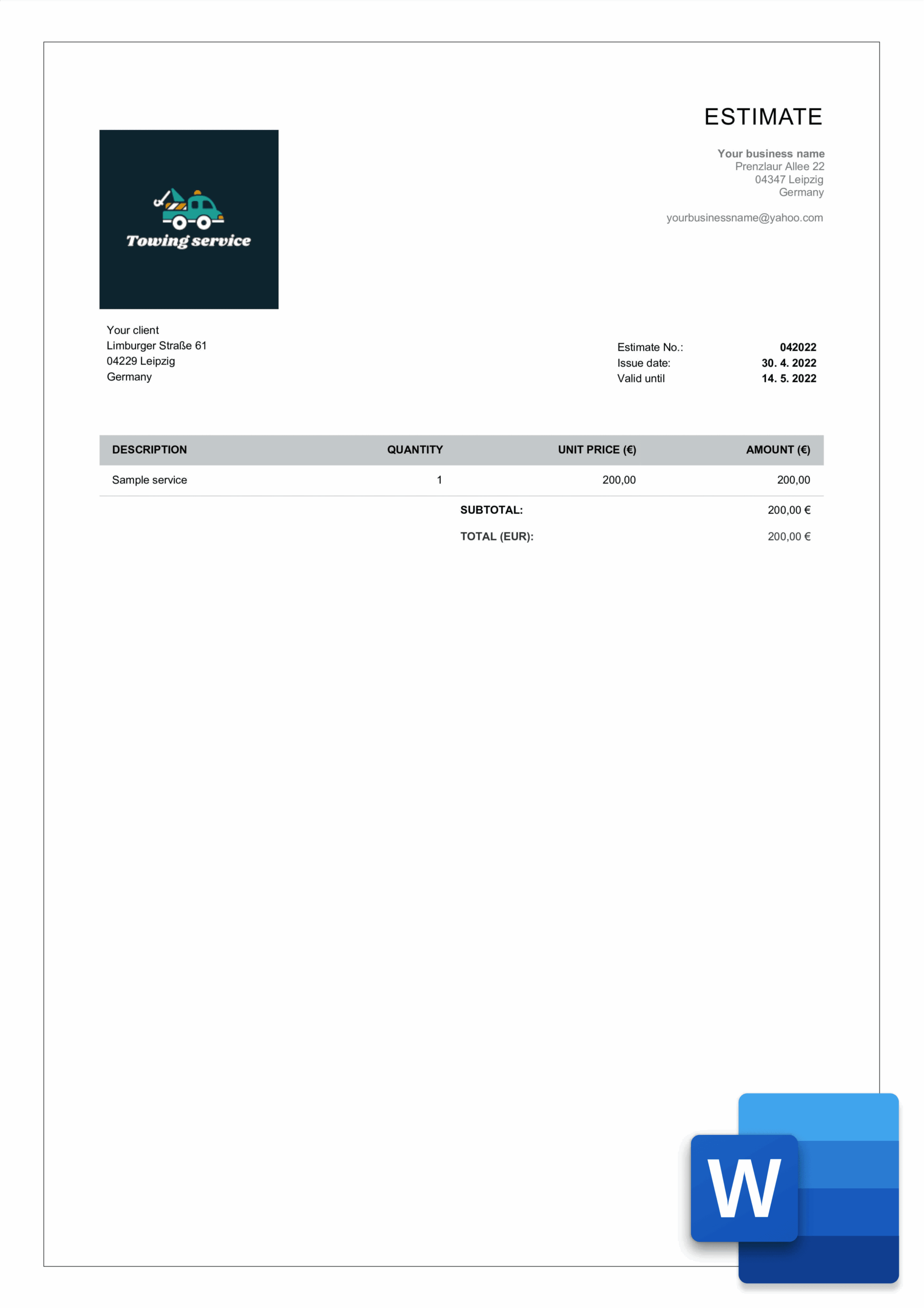 Estimate Templates In Word Free Editable Billdu