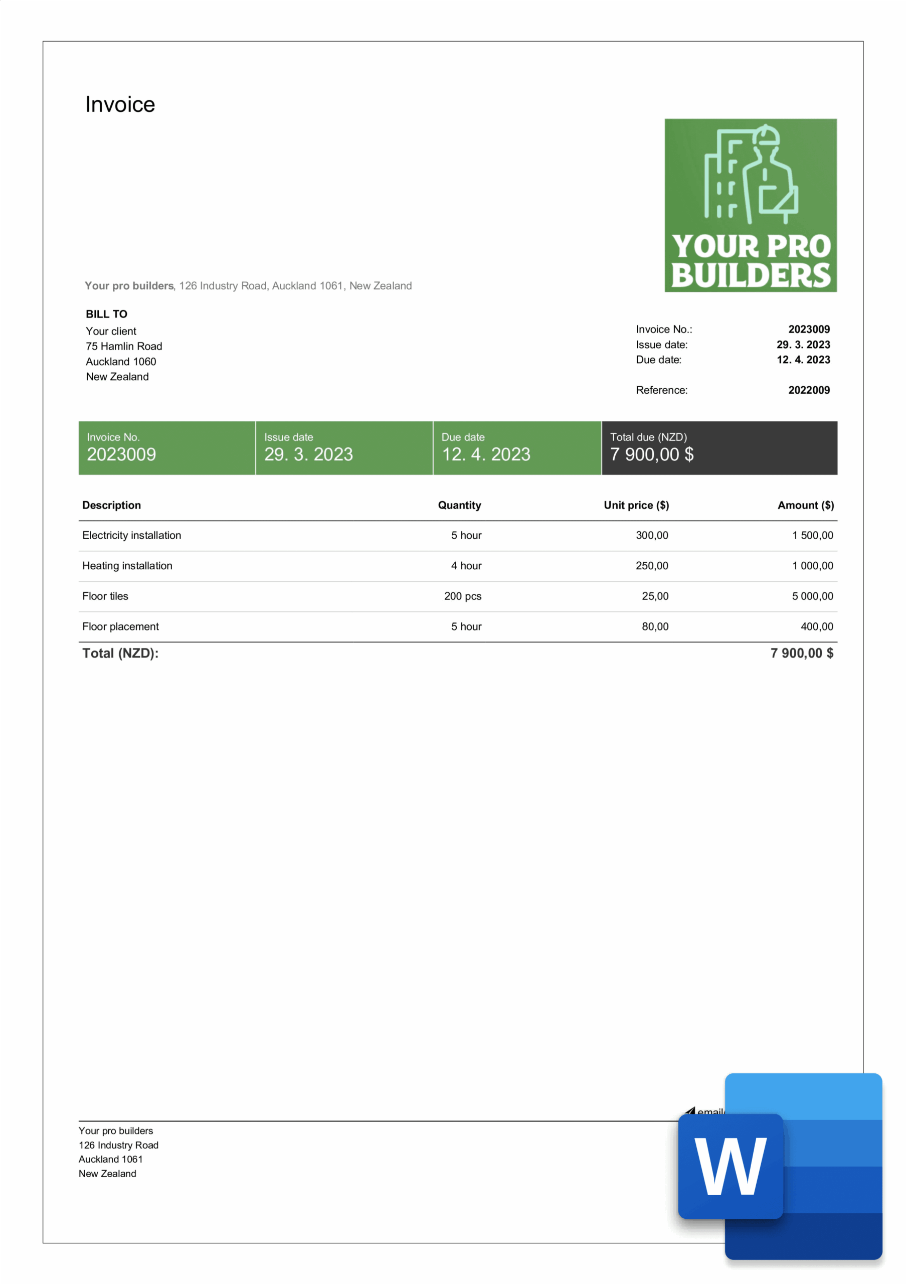 Free Construction Invoice Templates In Word Billdu Free Construction Invoice Templates In Word Billdu