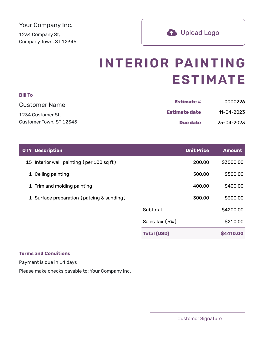 Free Interior Painting Estimate Template Docelf