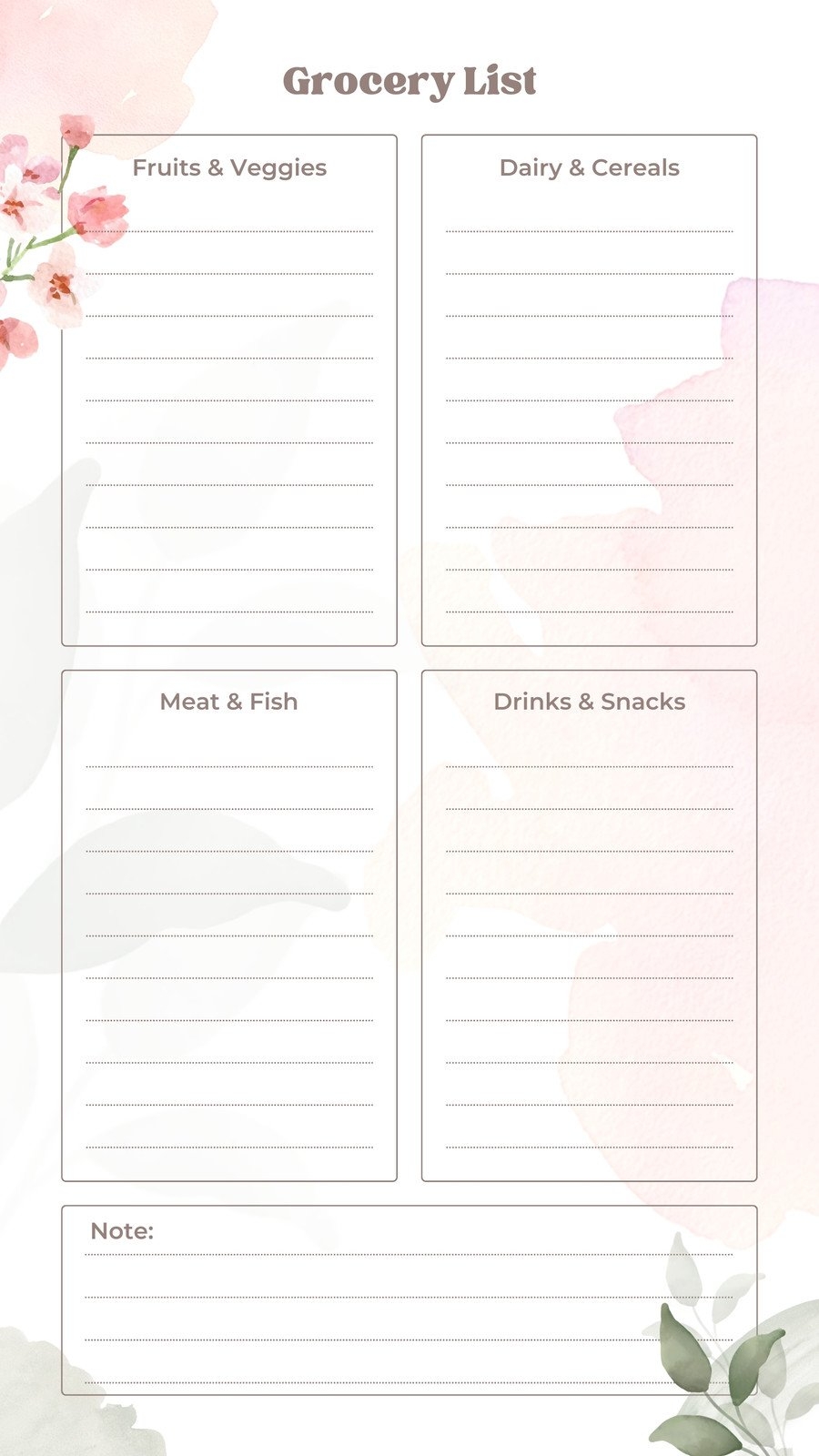 grocery list printable free