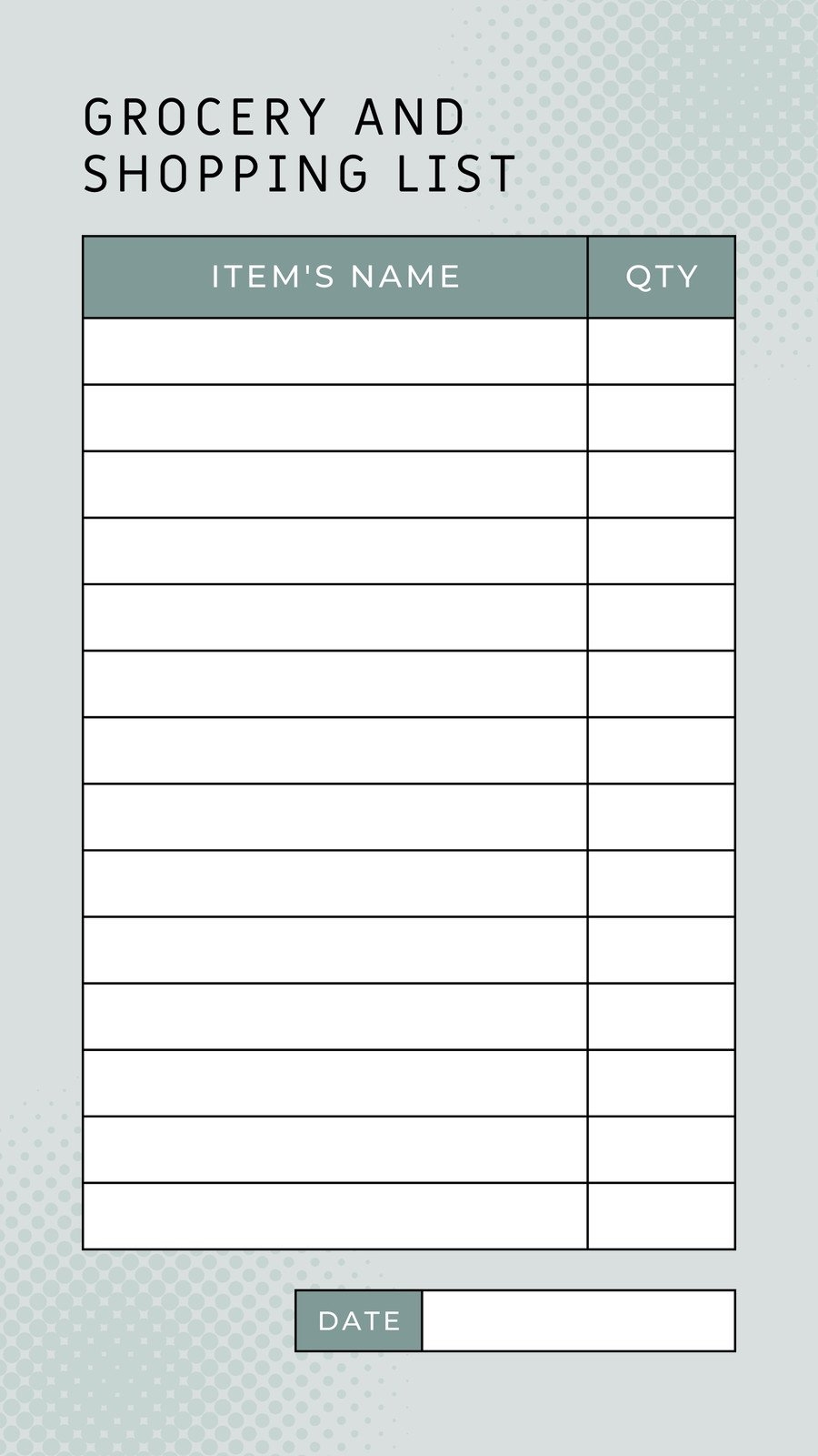 free printable grocery shopping list template