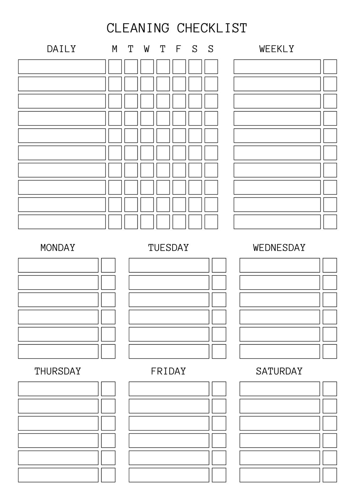 printable cleaning schedule template