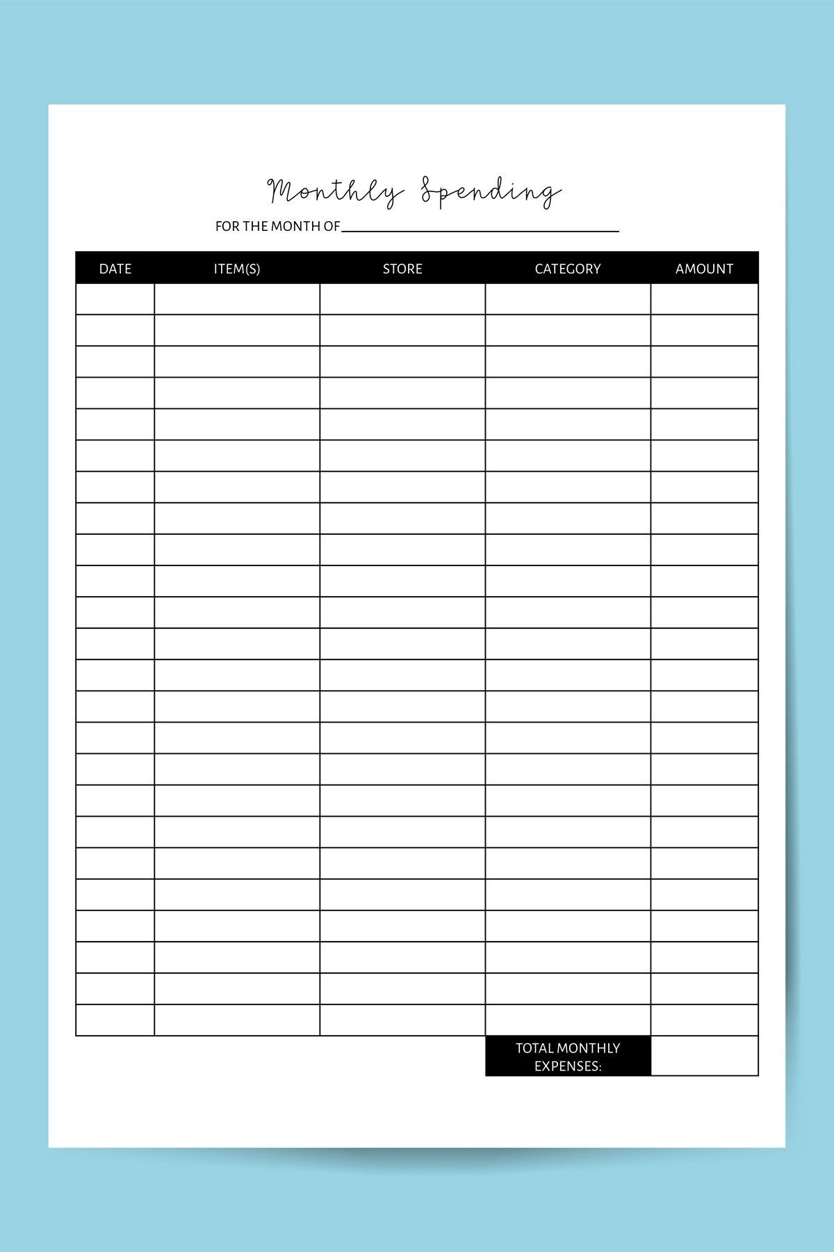 expense tracker free printable