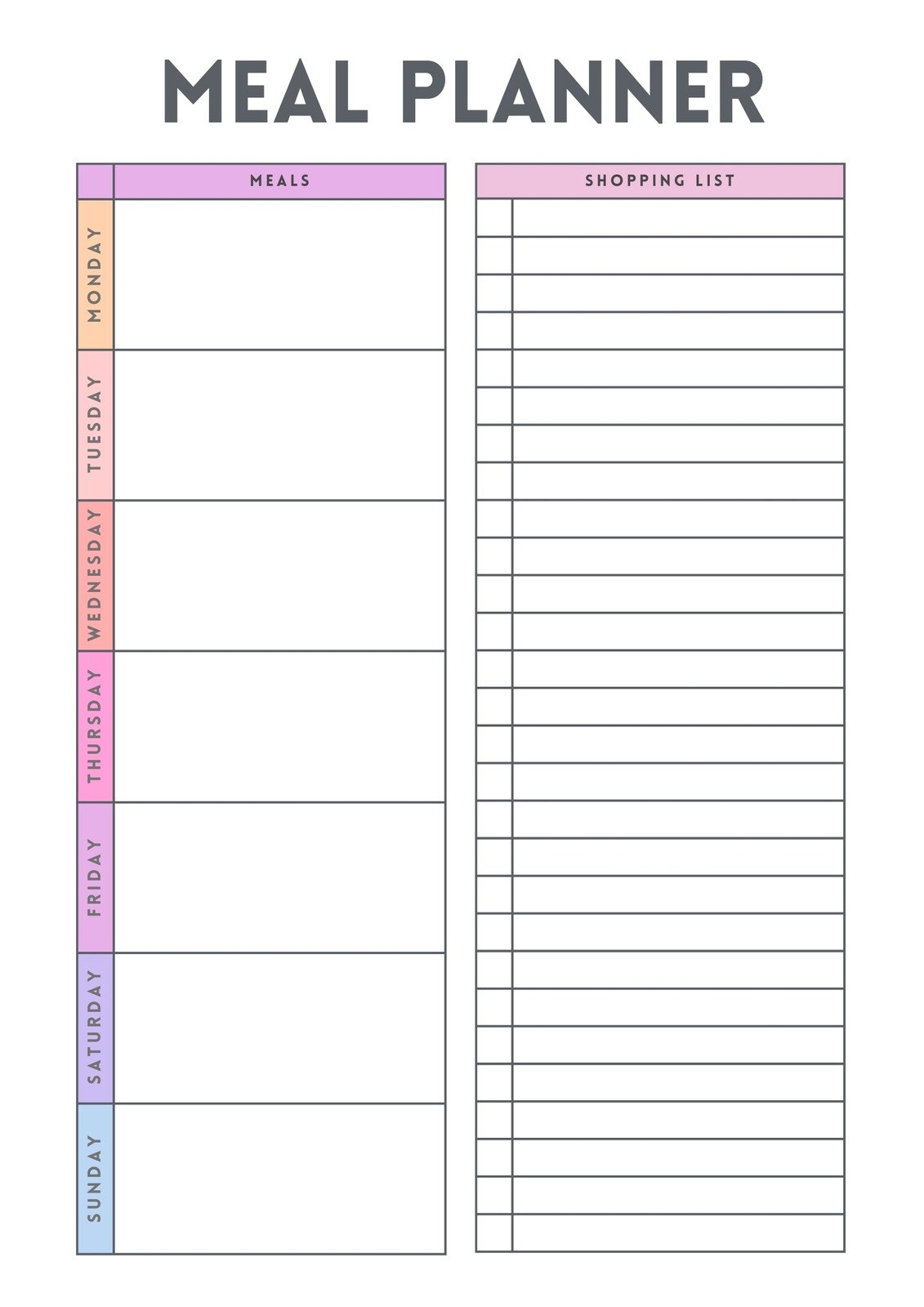 free monthly meal planner template