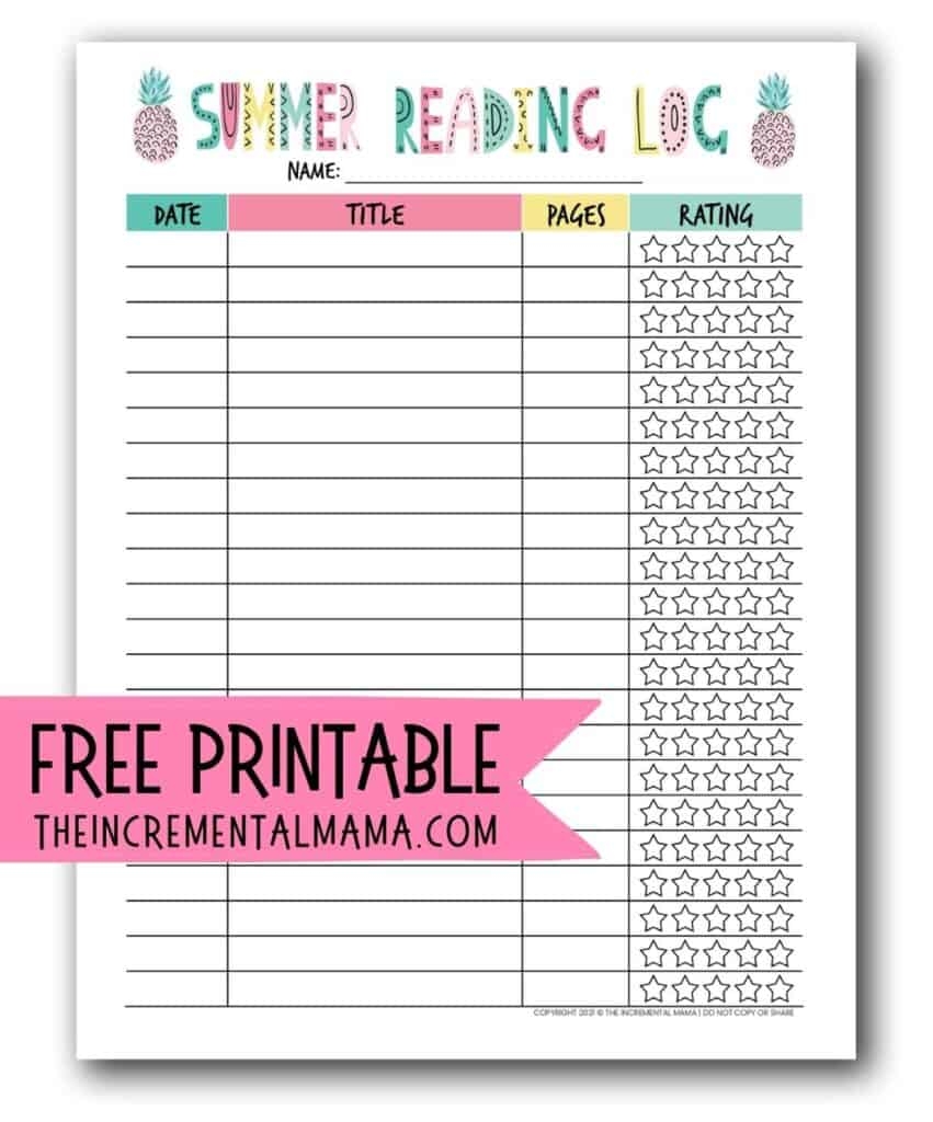 reading log free printable