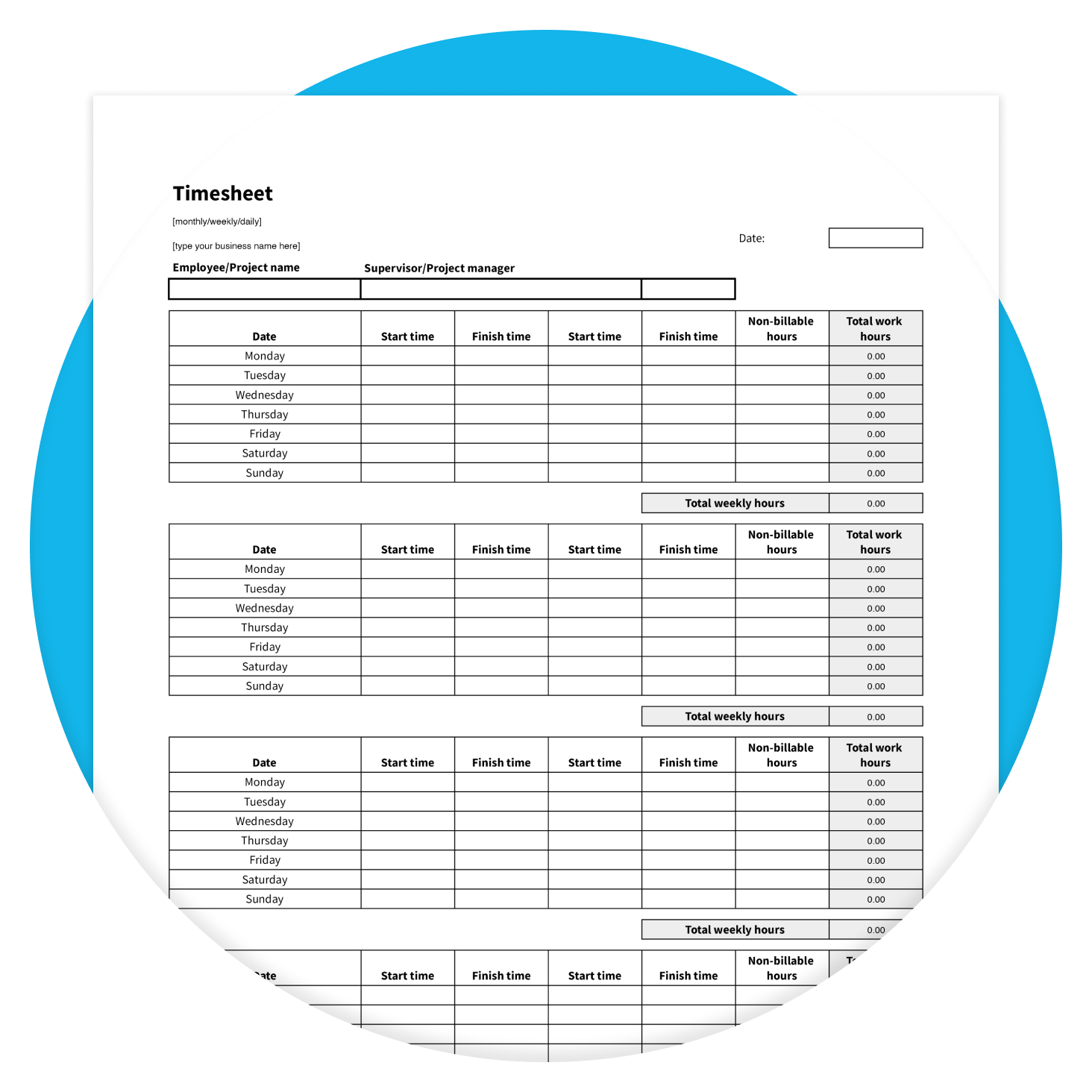 free weekly time sheets printable