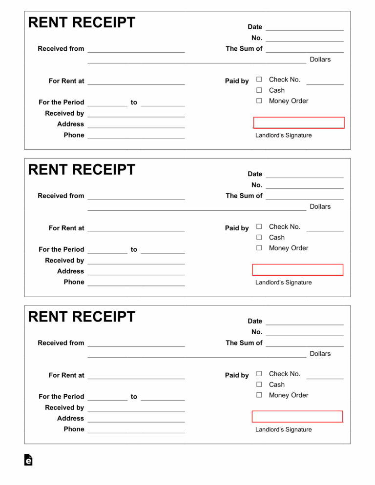 Free Rent Receipt PDF Word EForms