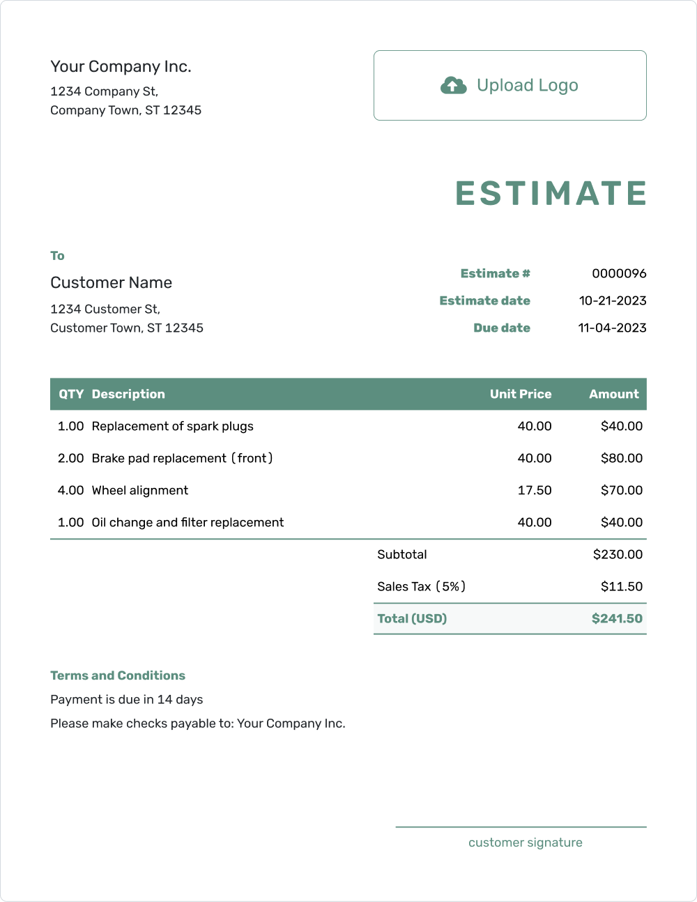 estimate format in word