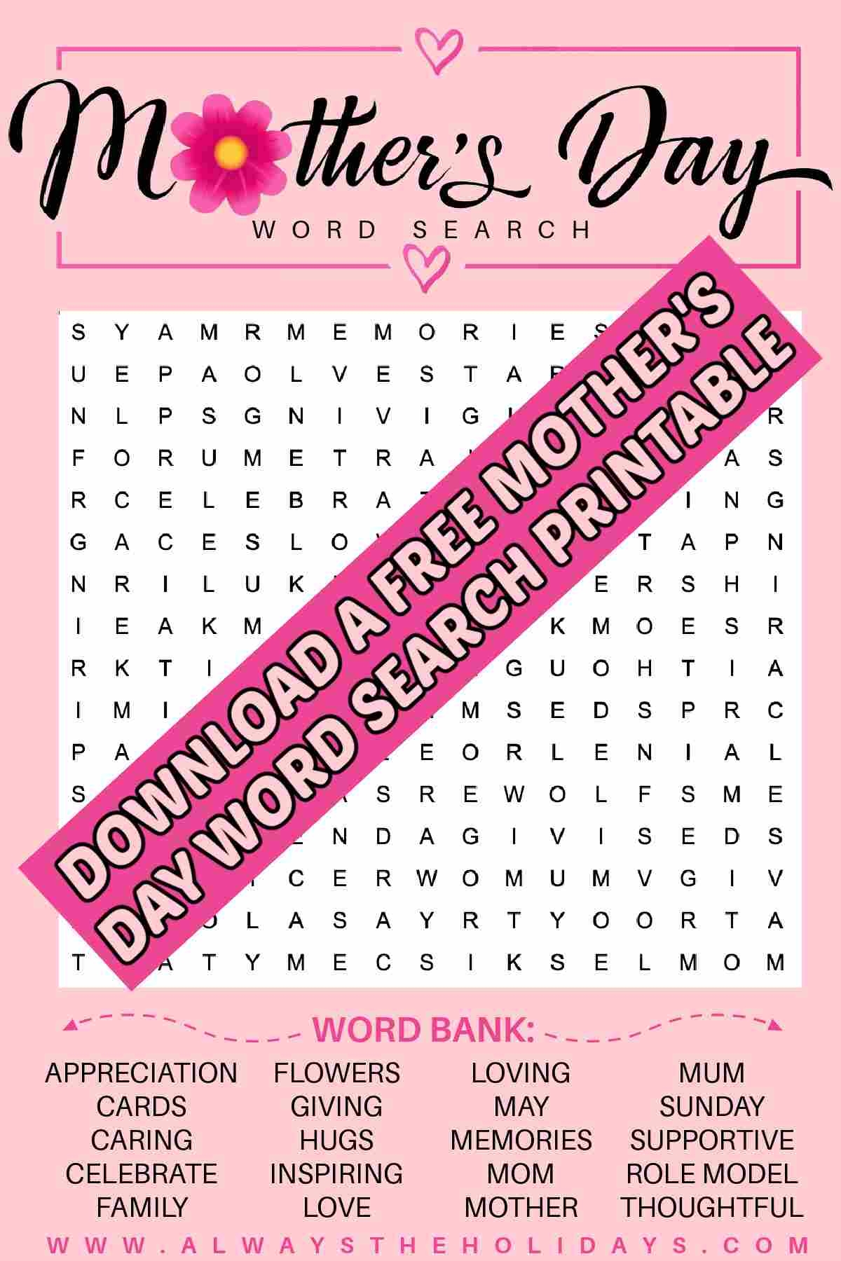 Get A Mother s Day Word Search Free Mother s Day Printable