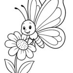 Happy Butterfly On A Flower Butterfly Coloring Pages