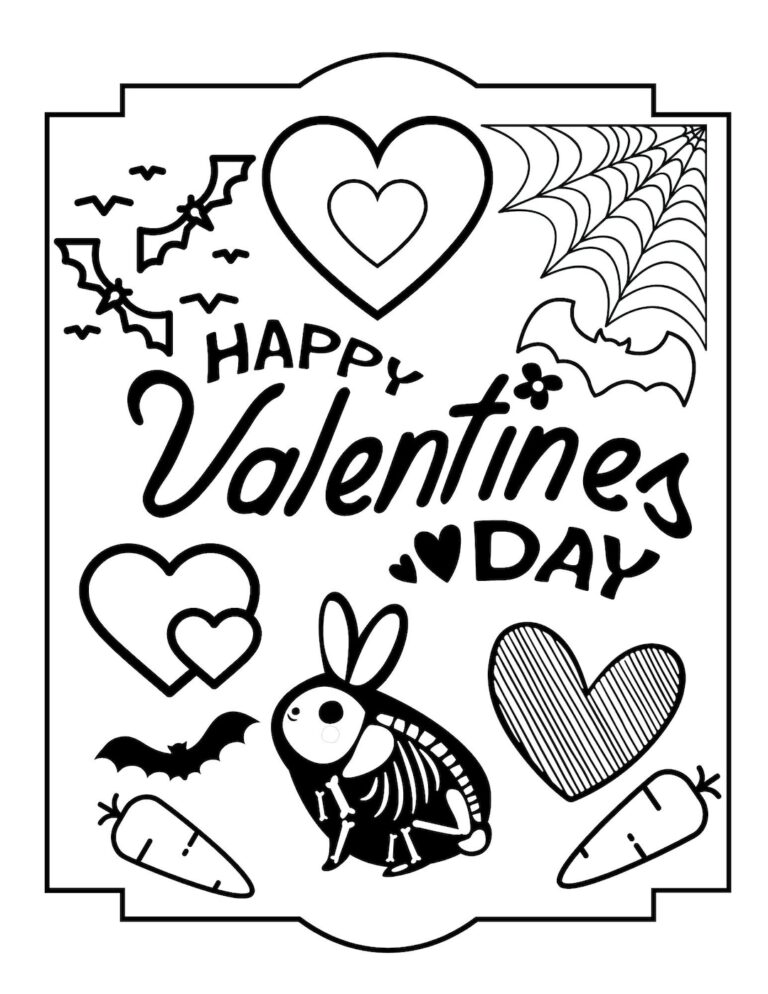 Happy Valentines Day Spooky Theme Coloring Page Etsy