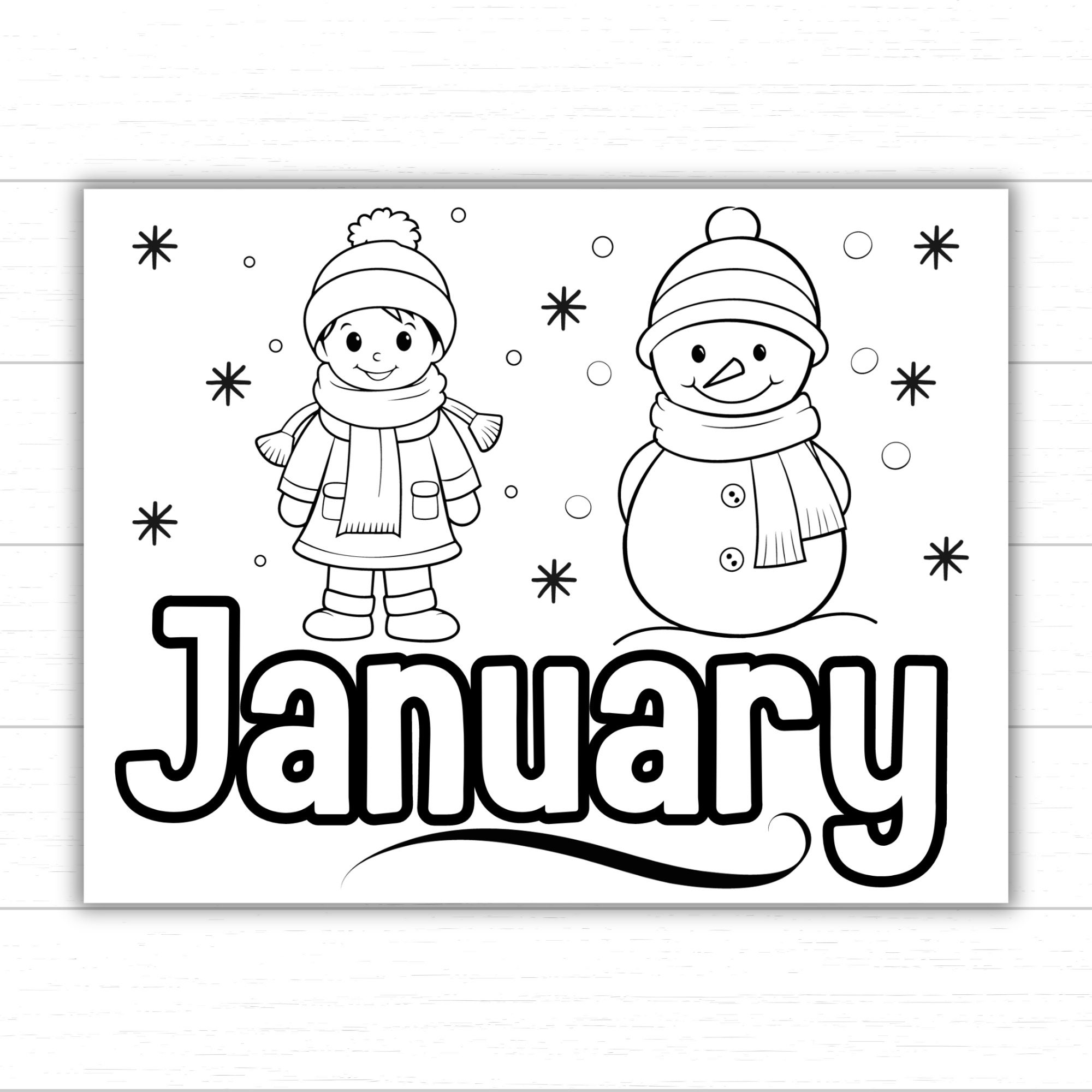 January Coloring Page Month Of January Coloring Page Winter Coloring Pages For Kids Printable Calendar Pages January Activities Etsy