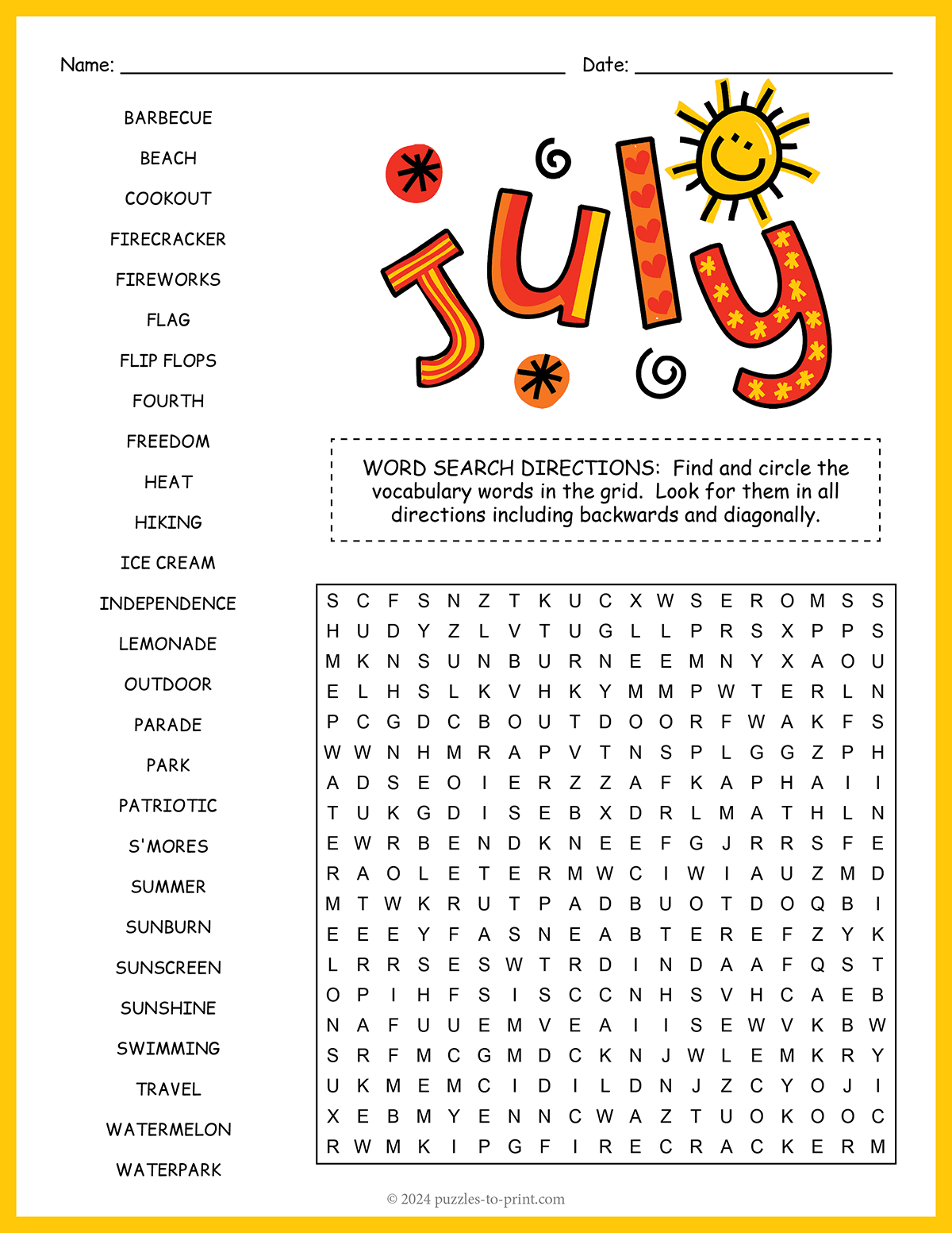 July Word Search