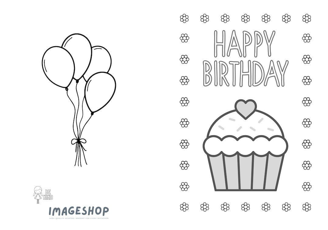 Kids Birthday Colouring Card Printable Happy Birthday PNG PDF Etsy