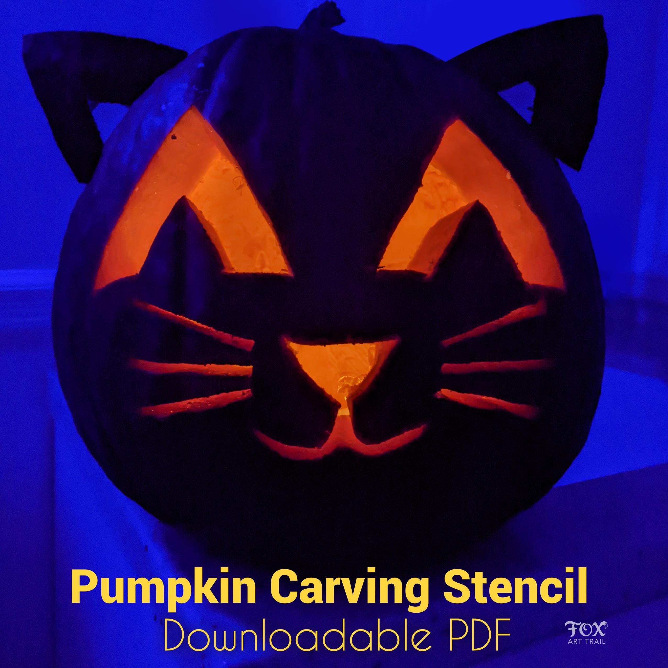 Kitty Pumpkin Carving Stencil Cat With Cutout Ears Template PDF Pattern Etsy Israel