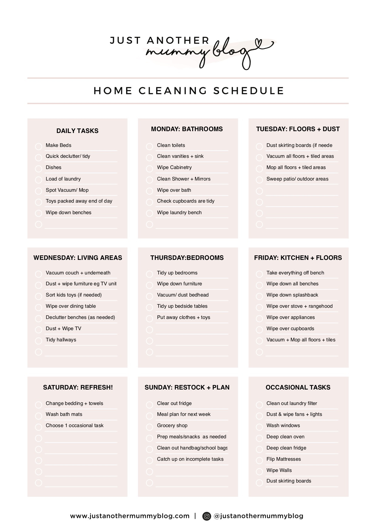free cleaning checklist template