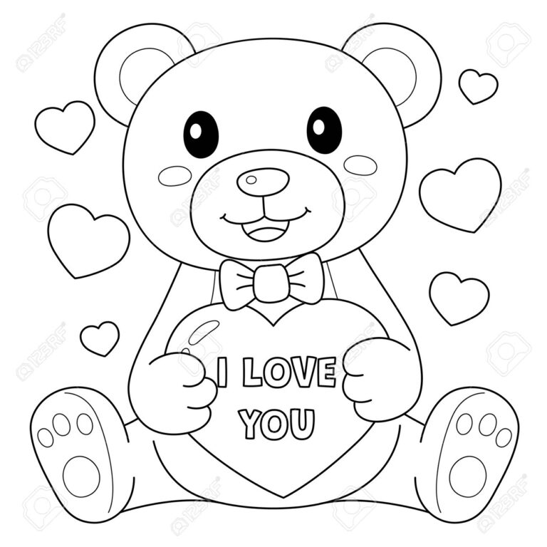 P gina Para Colorear De Oso De Peluche Del D a De San Valent n Para Ni os Ilustraciones Svg Vectoriales Clip Art Vectorizado Libre De Derechos Image 194253241