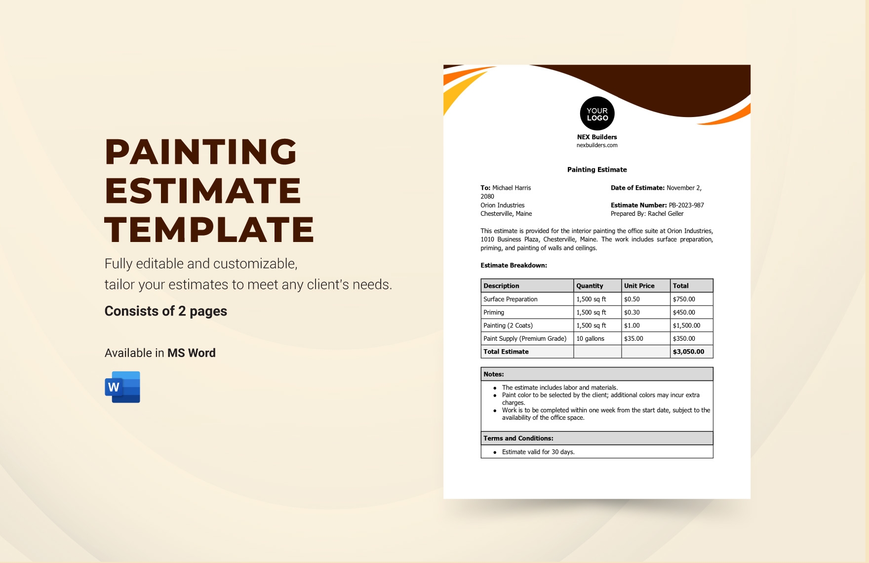 painting estimate template word