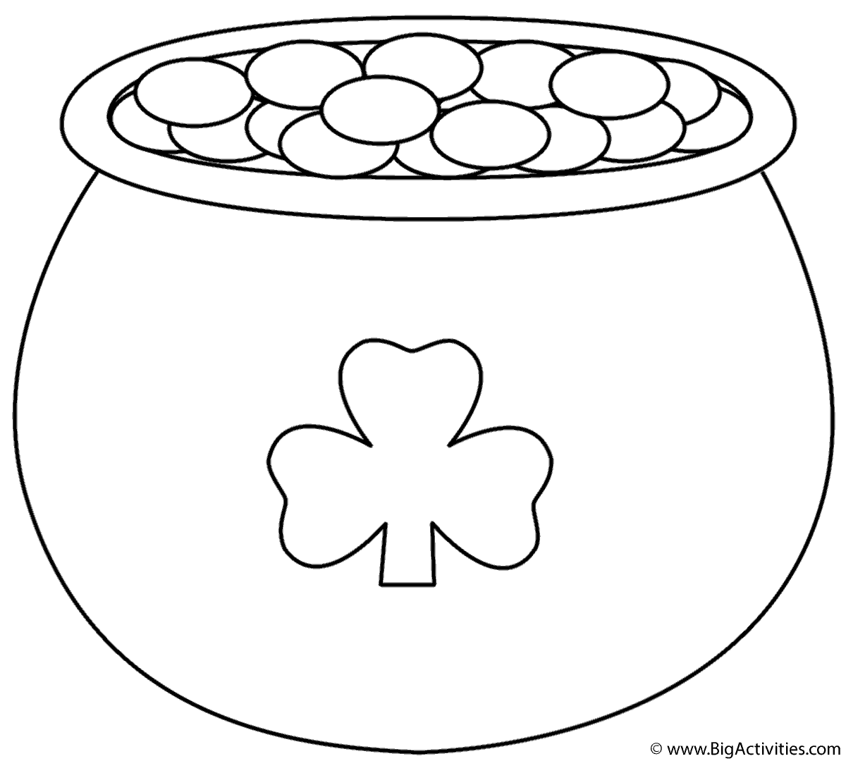 Pot Of Gold With Shamrock Coloring Page St Patrick s Day 