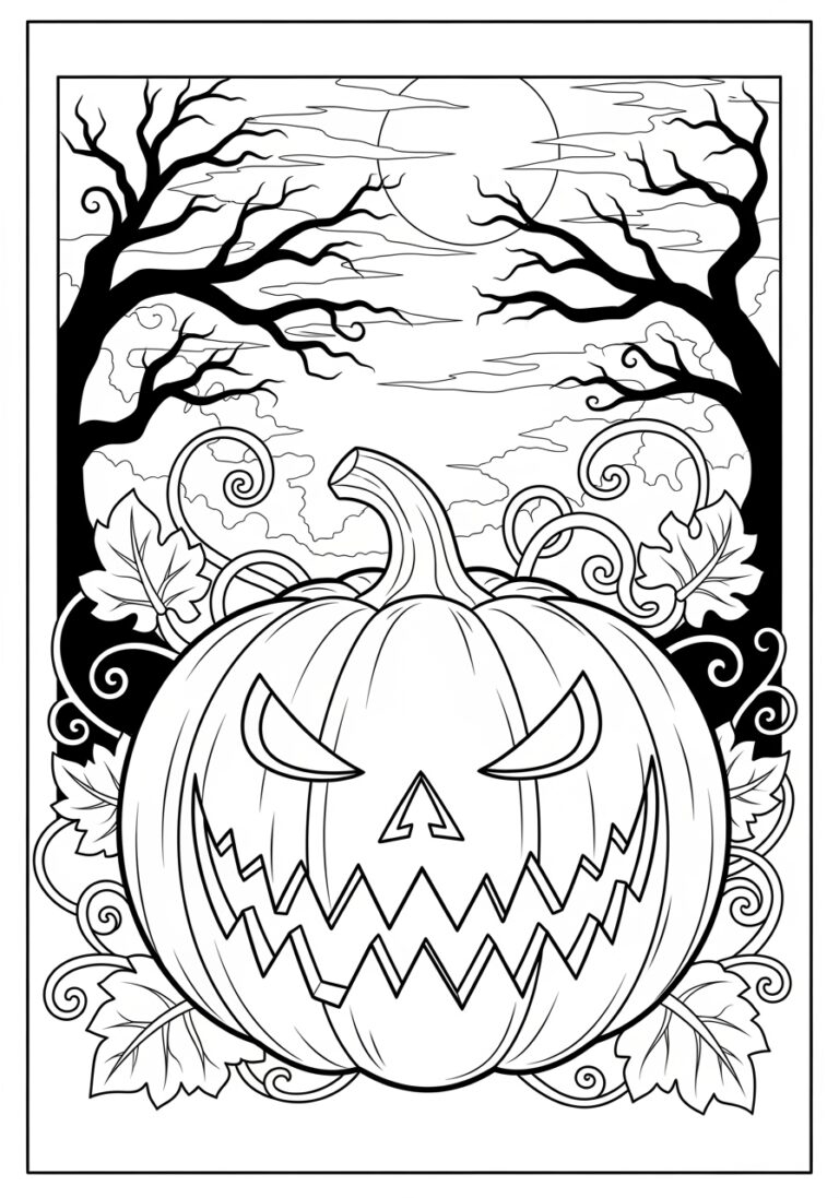 Scary Pumpkin Coloring Page For Kids