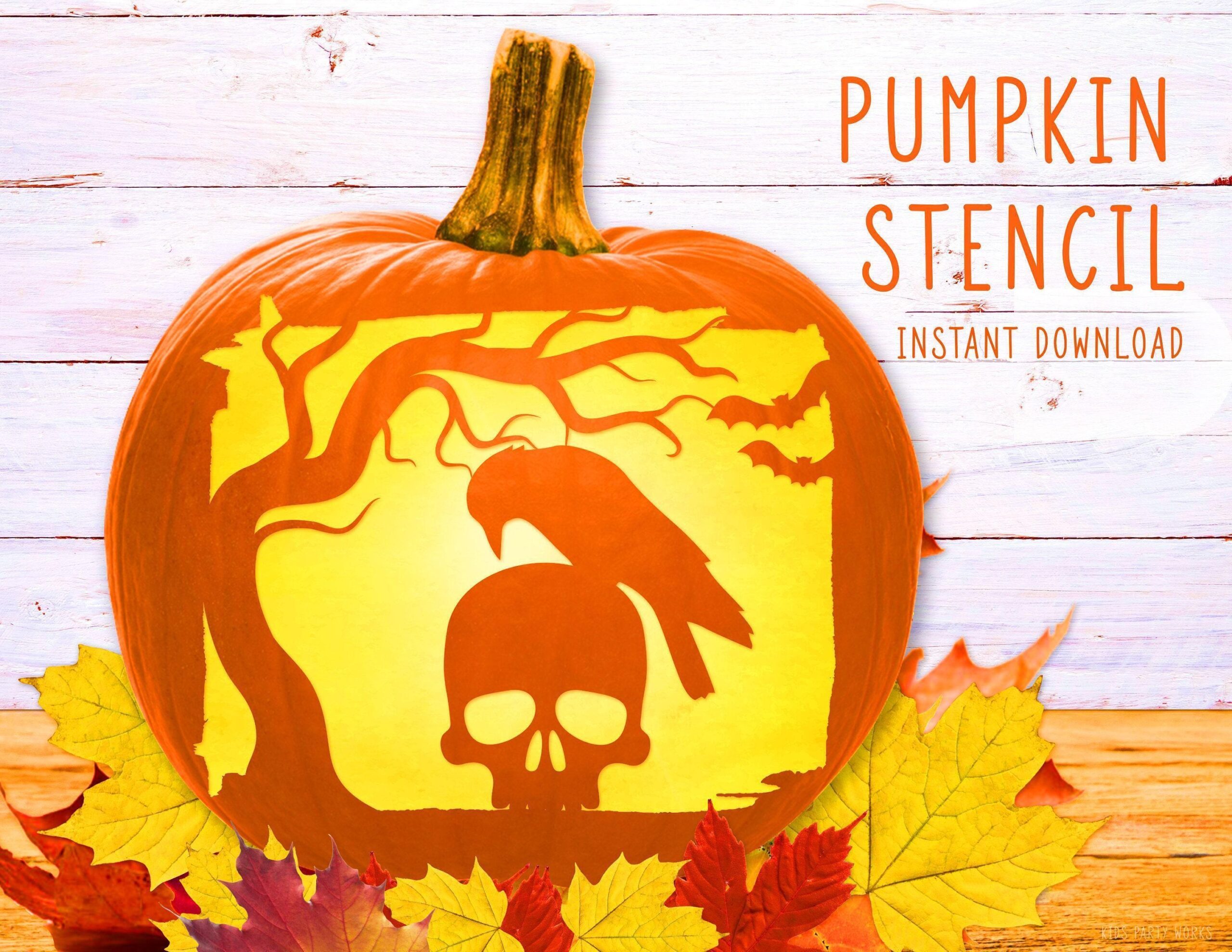 Skull Crow Pumpkin Stencil Halloween Crow And Bats PRINTABLE Pumpkin Stencil Jack O Lantern Pumpkin Carving Template Digital File Etsy