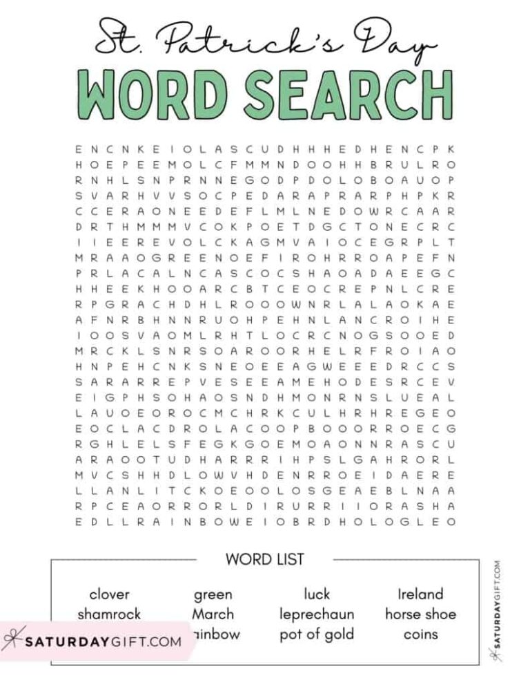 St Patrick s Day Word Search Cute Free Printables SaturdayGift